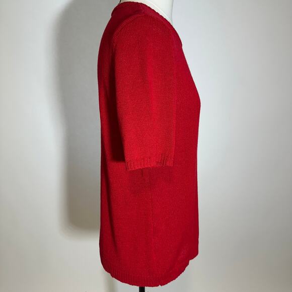 Talbots Red Linen Blend Lightweight Short Sleeve Sweater Womens Petite Size MP - Picture 2 of 7
